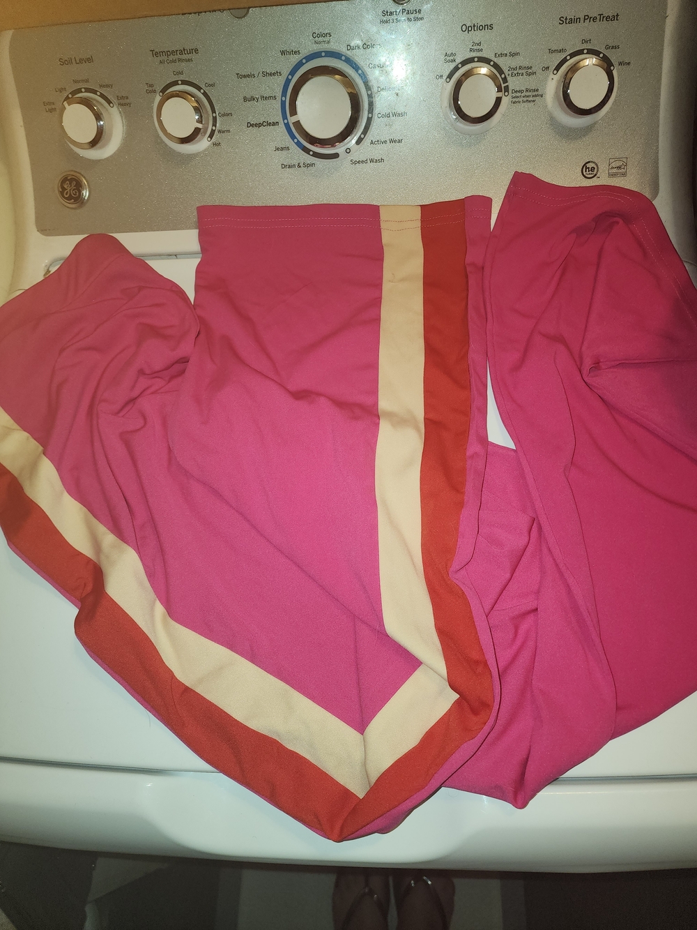 SHEIN Bright Pink Track Pants with Red and Cream Stripes
